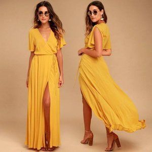 Much Obliged Golden Yellow Wrap Maxi Dress Lulus